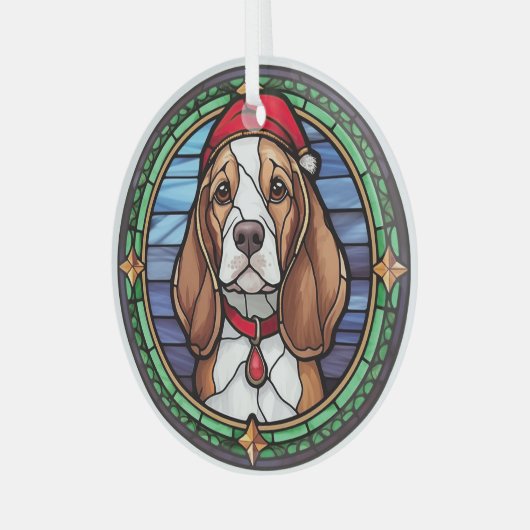 Glas-in-lood Kerst Beagle Glas Ornament (Voorkant links)