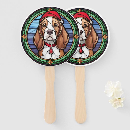 Glas-in-lood Kerst Beagle Handwaaier (Voorkant en achterkant)