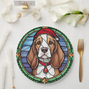 Glas-in-lood Kerst Beagle Papieren Bordje