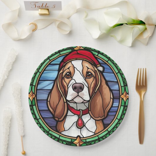 Glas-in-lood Kerst Beagle Papieren Bordje (Huwelijk)