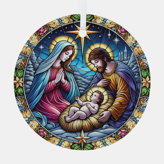 Glas in lood kerst Nativiteit Glas Ornament (Achterkant)