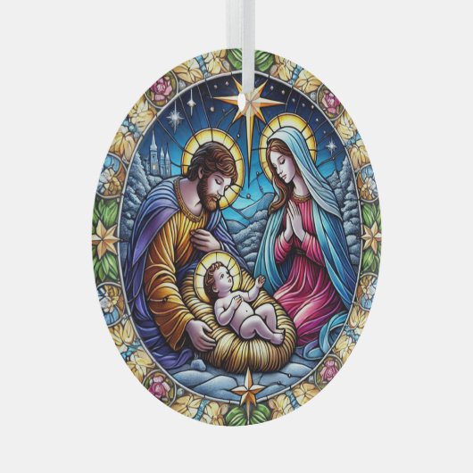 Glas in lood kerst Nativiteit Glas Ornament (Voorkant Rechts)