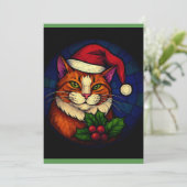 Glas-in-lood Kerst Oranje Tabby Kat Feestdagenkaart (Staand voorkant)
