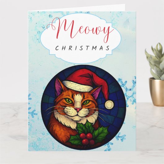 Glas-in-lood Kerst Oranje Tabby Kat Kaart (Kleine Plant)