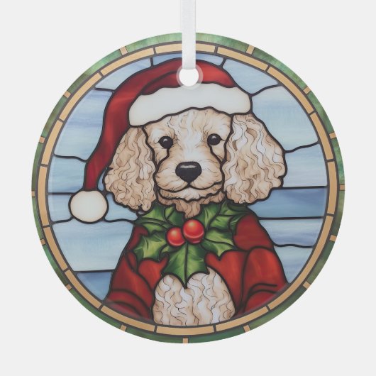 Glas-in-lood Kerst Poedel Glas Ornament (Voorkant)