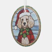 Glas-in-lood Kerst Poedel Glas Ornament (Voorkant links)