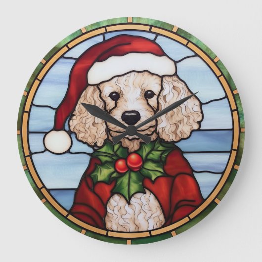 Glas-in-lood Kerst Poedel Grote Klok (Voorkant)