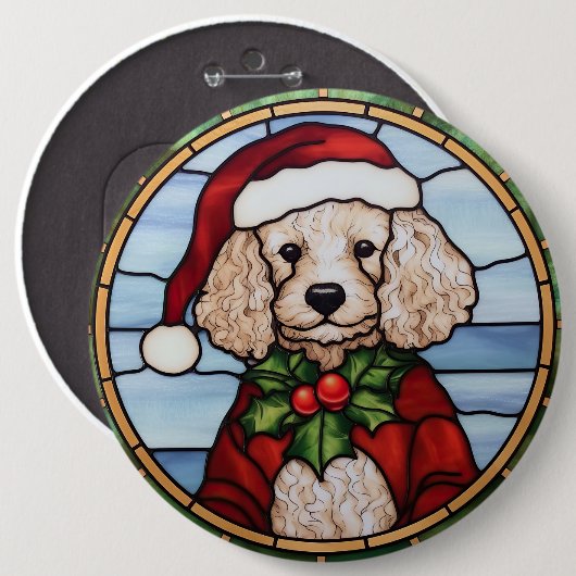 Glas-in-lood Kerst Poedel Ronde Button 6,0 Cm (Voorkant /achterkant)