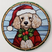 Glas-in-lood Kerst Poedel Ronde Button 6,0 Cm (Voorkant)