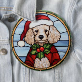 Glas-in-lood Kerst Poedel Ronde Button 6,0 Cm (In situ)