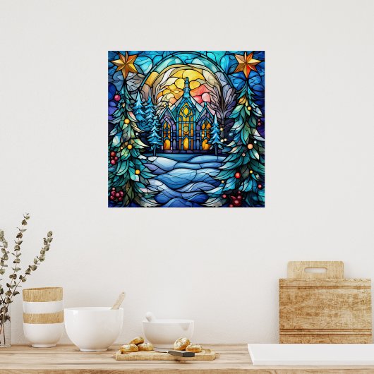 Glas in lood Kerst Poster (Keuken)