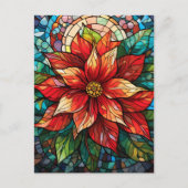 Glas in lood Kerstbloem rood Poinsettia Briefkaart (Voorkant)
