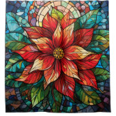 Glas in lood Kerstbloem rood Poinsettia Douchegordijn (Voorkant)