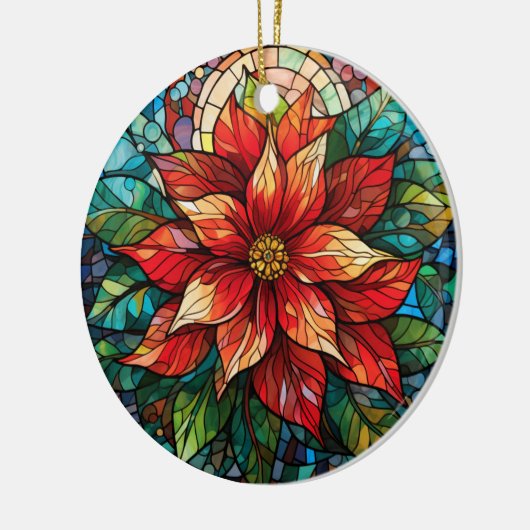 Glas in lood Kerstbloem rood Poinsettia Keramisch Ornament (Links)