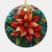 Glas in lood Kerstbloem rood Poinsettia Keramisch Ornament (Achterkant)