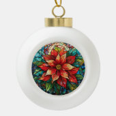 Glas in lood Kerstbloem rood Poinsettia Keramische Bal Ornament