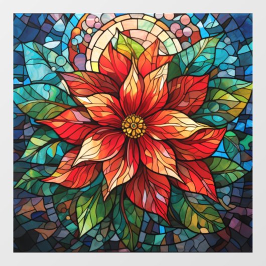 Glas in lood Kerstbloem rood Poinsettia Raamsticker (Vel)