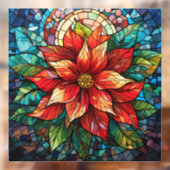 Glas in lood Kerstbloem rood Poinsettia Raamsticker (Vel 2)