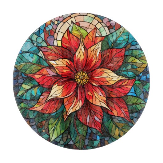 Glas in lood Kerstbloem rood Poinsettia Snijplank (Voorkant)