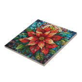 Glas in lood Kerstbloem rood Poinsettia Tegeltje (Zijkant)