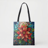 Glas in lood Kerstbloem rood Poinsettia Tote Bag (Voorkant)