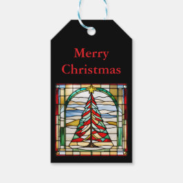 Glas in lood kerstboom cadeaulabel