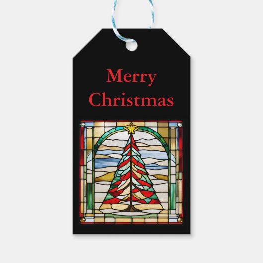 Glas in lood kerstboom cadeaulabel (Voorkant)