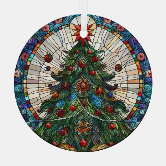 Glas in lood kerstboom glas ornament (Achterkant)