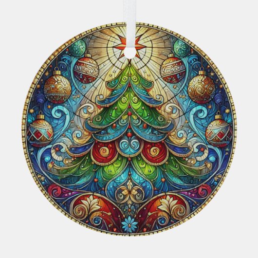 Glas in lood kerstboom glas ornament (Achterkant)