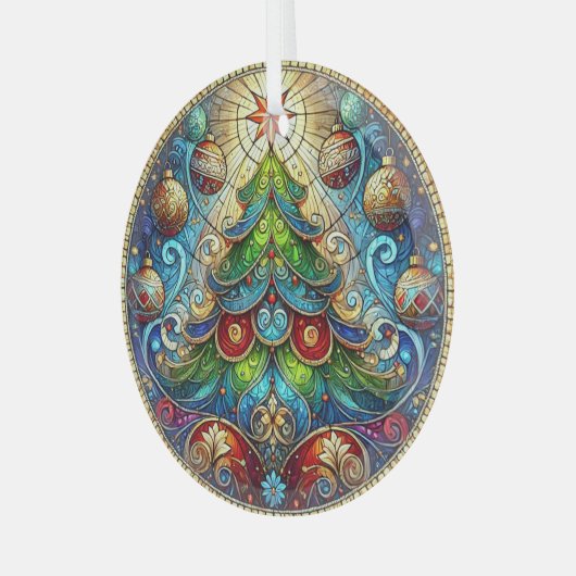 Glas in lood kerstboom glas ornament (Voorkant links)