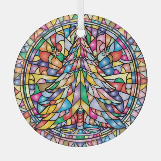 Glas in lood kerstboom glas ornament (Voorkant)