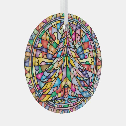 Glas in lood kerstboom glas ornament (Voorkant Rechts)