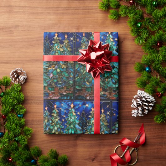 Glas in lood kerstboom inpakpapier (Feestdagen Geschenken)