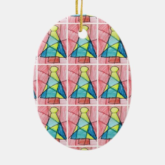 Glas in lood kerstboom keramisch ornament (Achterkant)