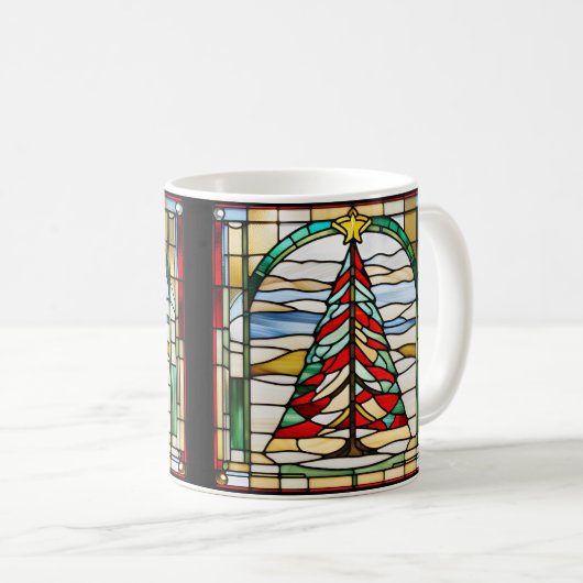Glas in lood kerstboom koffiemok (Voorkant rechts)