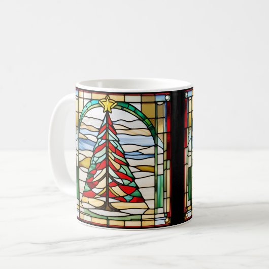 Glas in lood kerstboom koffiemok (Voorkant links)