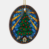 Glas-in-lood Kerstboom & Lelies Keramisch Ornament (Rechts)