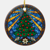 Glas-in-lood Kerstboom & Lelies Keramisch Ornament (Achterkant)