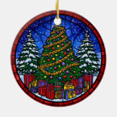 Glas-in-lood kerstboom met cadeaus keramisch ornament (Achterkant)