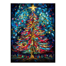 Glas-in-lood Kerstboom onder een Gouden Ster