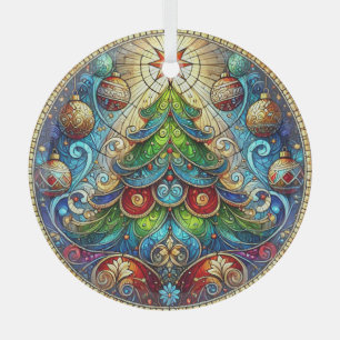 Glas in lood kerstboom ornament