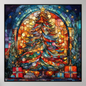 Glas in lood kerstboom Poster (Voorkant)