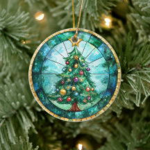 Glas-in-lood Kerstboom & Ster Kerstdecoratie