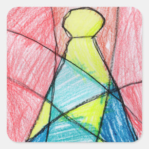 Glas in lood kerstboom vierkante sticker