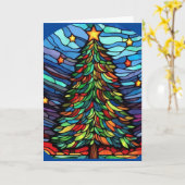 Glas in lood kerstboom Wenskaart Kaart (Gele Bloem)