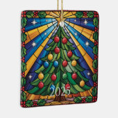 Glas-in-lood Kerstboomontwerp Keramisch Ornament (Rechts)