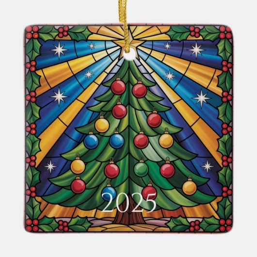 Glas-in-lood Kerstboomontwerp Keramisch Ornament (Voorkant)