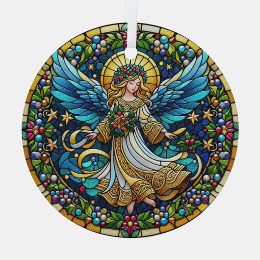 Glas in lood kerstengel glas ornament (Achterkant)