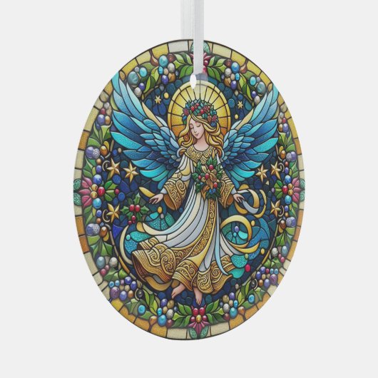 Glas in lood kerstengel glas ornament (Voorkant Rechts)