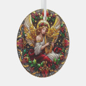 Glas in lood kerstengel met gouden harp glas ornament (Voorkant Rechts)